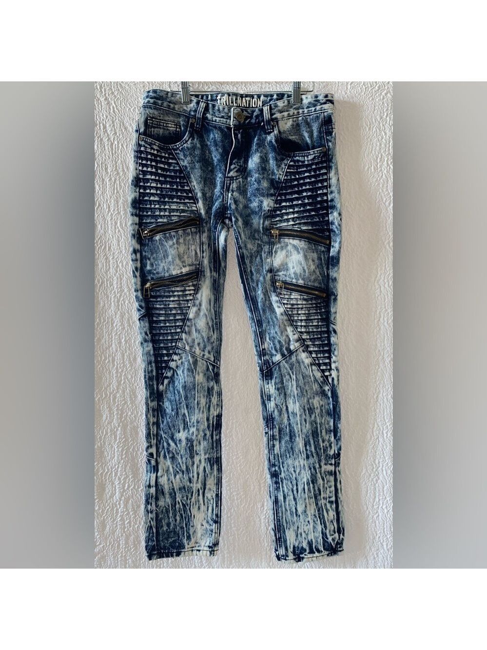 Trillnation Moto Biker Zipper Punk Skinny Fit Jeans